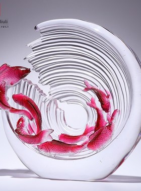 非物质文化遗产财富庭院锦鲤九鱼y摆件高端办公室客厅公司前台装