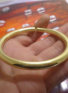 手工纯铜手镯光面简易百搭黄铜手镯圆杆亮面开口男女黄铜镯子手环