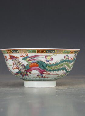 收藏凤纹老瓷器清瓷器老摆件绪光古董古玩清旧货龙粉碗货明彩