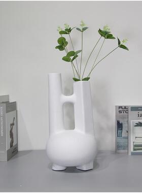 现代简约黑白条纹树脂花瓶家居客厅样板房插花器创意软装饰品摆件
