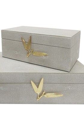 厂家直供样板间清新金色竹叶装饰盒收纳盒衣帽间摆件装饰首饰储物