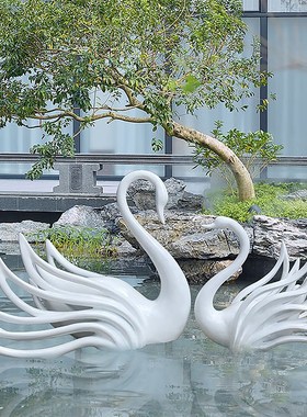 玻璃纤维天鹅雕塑j社区公园样品屋展示中心水池抽象艺术动物模型