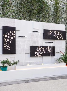 庭院水景喷泉流水白色现代水幕墙流水鱼池景观背景墙屏风影壁墙装