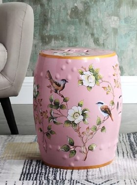 欧式摆件陶瓷墩花鸟陶瓷鼓凳新中式圆凳家居创意梳妆凳换鞋凳家具