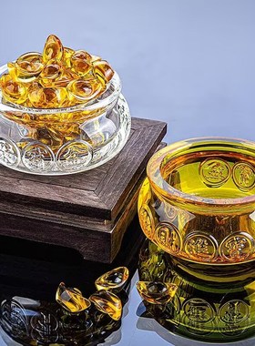 透明白水晶聚宝盆摆件装水晶元宝客厅店铺家居装饰品开业乔迁礼品