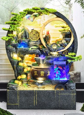 中式流水摆件水幕墙庭院循环水招财客厅鱼缸别墅假山玄关落地装饰