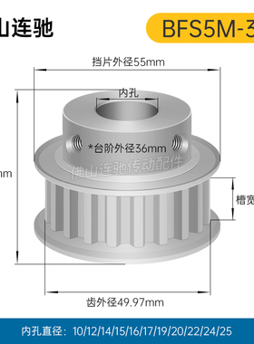 S5M32齿同步带轮凸台 槽宽17 BF型 同步皮带轮齿轮铝32S5M150-B