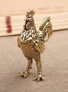 纯黄铜小摆件桌面手把件生肖十二大公鸡镇宅吉祥物茶道茶宠工艺品
