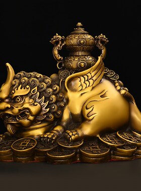 铜貔貅摆件纯铜聚宝盆貔貅独角瑞兽家居办公室桌装饰大号飞天貔貅