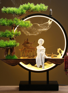 桌面创意新中式禅意摆件灯圈小夜灯家居装饰品客厅办公室开业礼品