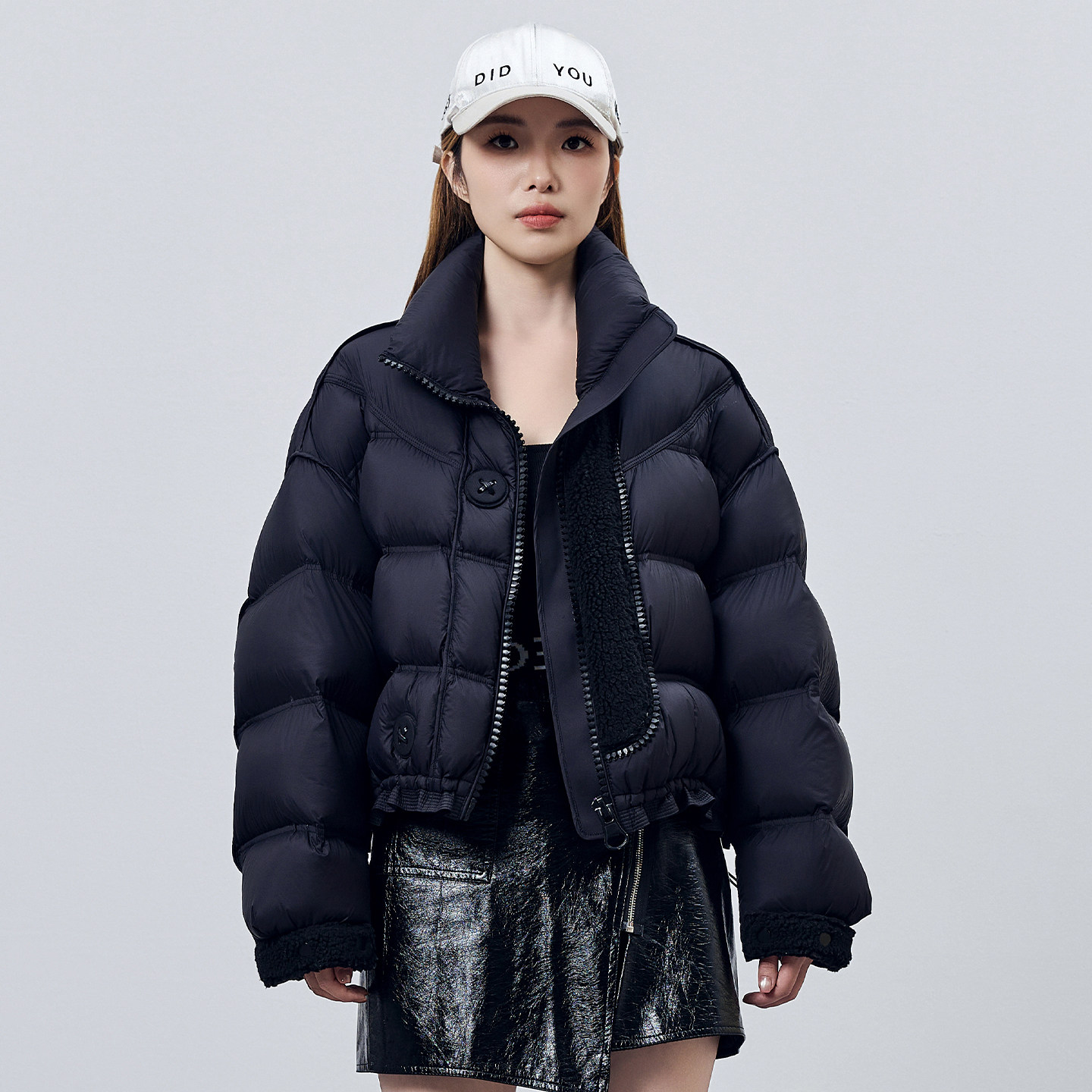 朗曼笛拼接摇粒绒羽绒服女短款轻薄立领外套2025冬季新款百搭上衣,淘宝优惠券,粉丝福利购,淘宝优惠卷