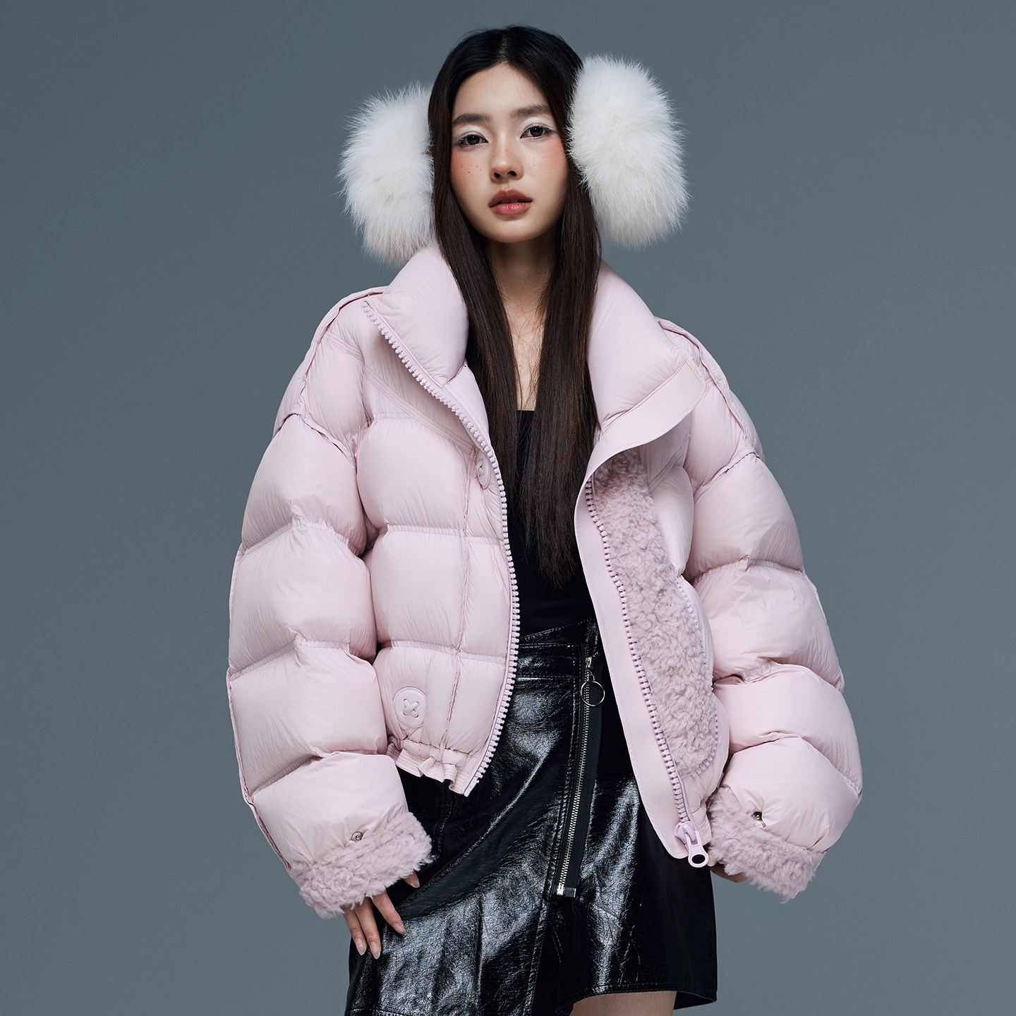 朗曼笛拼接摇粒绒羽绒服女短款轻薄立领外套2025冬季新款百搭上衣,淘宝优惠券,粉丝福利购,淘宝优惠卷