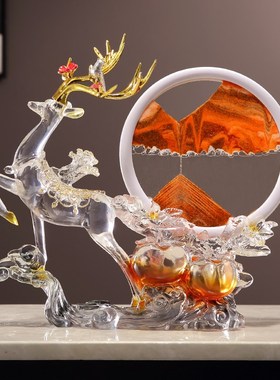 简约现代流沙画轻奢高档透明招财鹿摆件客厅玄关酒柜电视柜装饰品