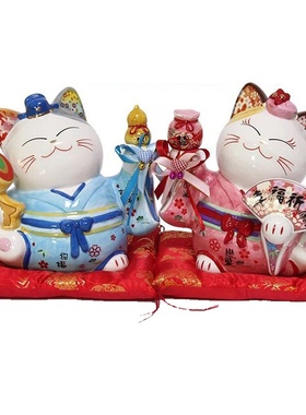 日式和风陶瓷招财猫桌面摆件送客户商务礼品开运招财装饰情侣礼物