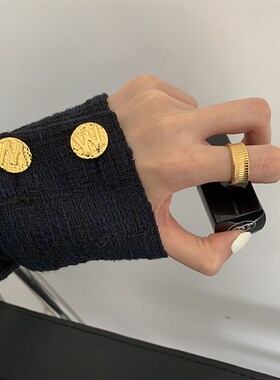 一秒法式 不掉色低敏质感金色竖纹戒指环男女简约极简ins小众叠戴