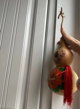 家居镇宅招财天然葫芦大摆件花开富贵牡丹烙画饰品书房客厅大门对