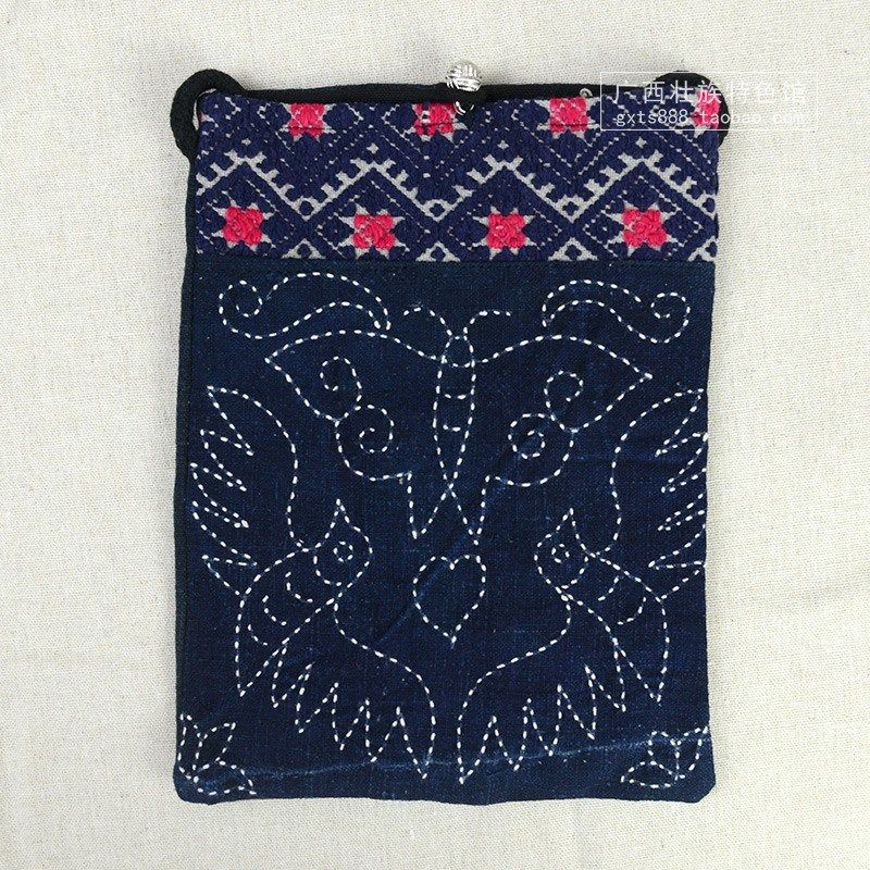 壮族特色蓝染靛蓝老土布 民间老壮锦手工刺绣提花老粗布背包 包邮,淘宝优惠券,粉丝福利购,淘宝优惠卷