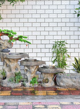 大型户外假山流水喷泉造景摆件循环水池庭院露台小院石磨落地景观