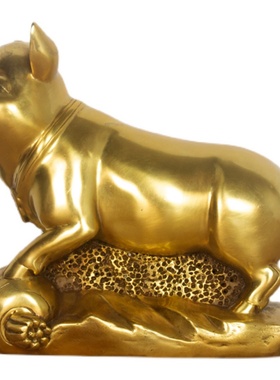 特大号纯铜猪摆件属猪十二生肖猪补角金猪招财猪摆件福字猪摆设