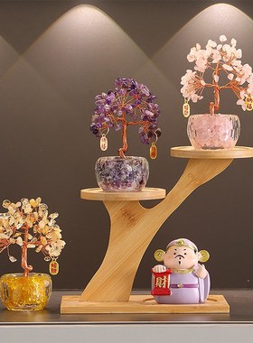 步步高升水晶发财树财神家居客厅玄关办公室招财摆件桌面装饰礼物