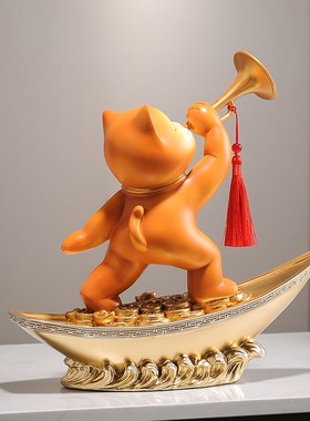 一帆风顺招财猫帆船摆件玄关客厅办公室前台酒柜装饰乔迁开业礼物