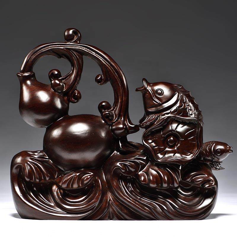 黑檀木雕刻福禄有鱼葫芦摆件实木质家居送礼办公室装饰摆设工艺品,淘宝优惠券,粉丝福利购,淘宝优惠卷