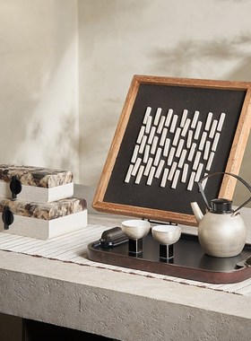 原木复古风餐边柜斗柜桌面陶瓷茶具茶壶托盘装饰画氛围感摆件陈列