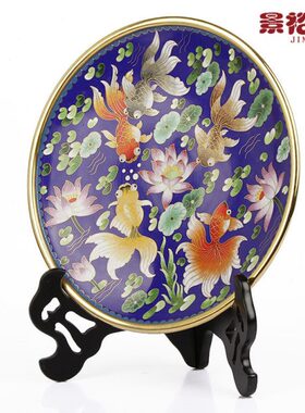 景泰蓝花瓶圆盘看盘金鱼看盘生日礼物书房家居商务特色摆件工艺品
