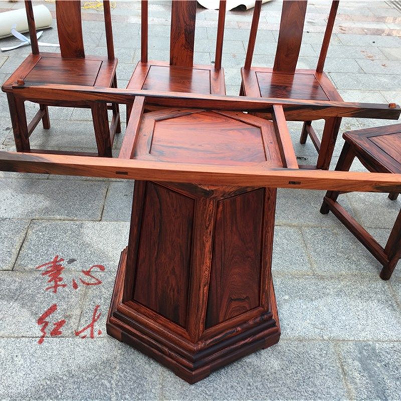 老挝大红酸枝1米38圆桌椅一桌八椅红木餐桌交趾黄檀餐台榫卯结构,淘宝优惠券,粉丝福利购,淘宝优惠卷