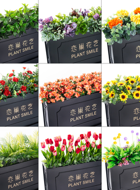 室外花箱假花盆栽花槽隔q断装饰塑料仿真花假花草仿真绿植造景摆