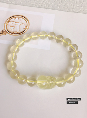 招财黄水晶貔貅手錬女款串珠珠子转运手串男情侣天然水晶饰品礼物