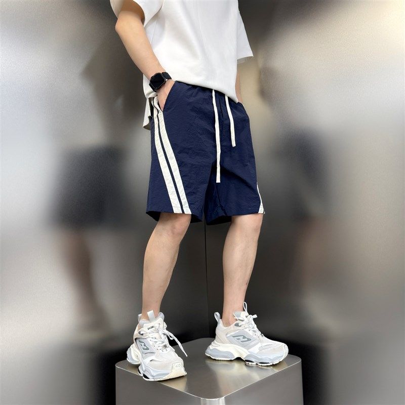 夏季新款男士条纹拼接速干短裤宽松直筒运动五分裤冰丝透气沙滩裤,淘宝优惠券,粉丝福利购,淘宝优惠卷