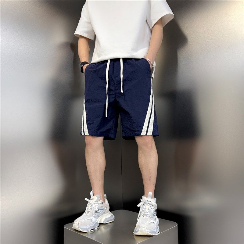 夏季新款男士条纹拼接速干短裤宽松直筒运动五分裤冰丝透气沙滩裤,淘宝优惠券,粉丝福利购,淘宝优惠卷