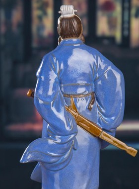 中式古典人物雕塑石湾公仔 三国枭雄曹操 客厅家居装饰陶瓷工艺品
