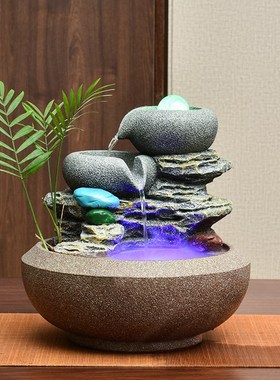 简约假山流水摆件办公室客厅桌面风水轮装饰店铺乔迁招财礼品摆件