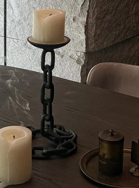 侘寂风复古中古民宿风铁艺烛台拍照道具样板间售楼部摆件