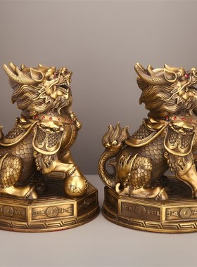 纯黄铜八卦财富麒麟金属工艺品客厅玄礼品摆件