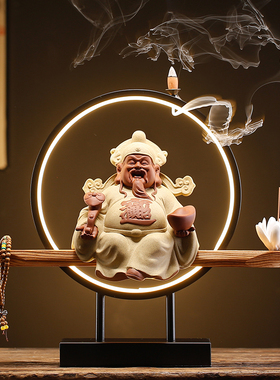 灯圈财神招财财神爷陶瓷中式家用办公室工艺摆件创意店铺开业送礼