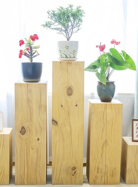 方形玄关原木摆件木墩子底座增高实木树桩木墩方形花架北欧ins风