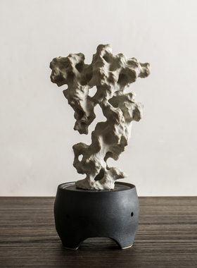 创意手工陶瓷太湖石香炉r摆件假山摆件中式客厅书房装饰陶瓷塔香