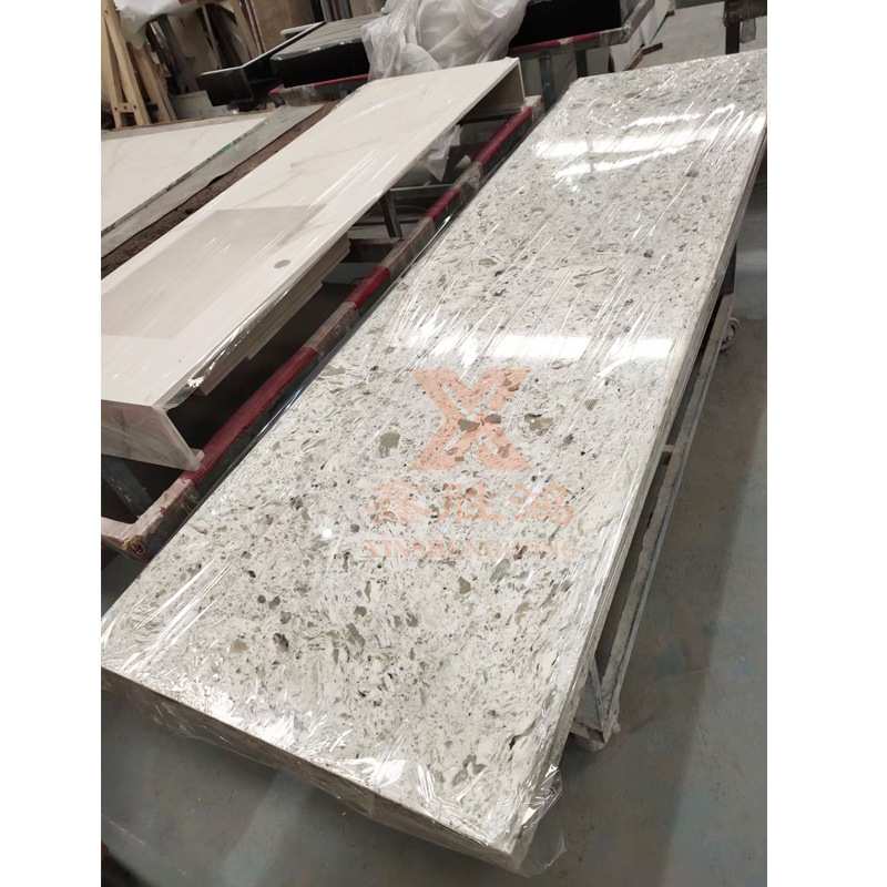 家商用亮光水磨石石英石花纹板复合加厚餐饮饭店餐桌圆形餐桌台面 - 图0