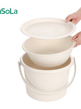 日本水桶简约带盖家用洗衣桶手提加厚学生脸盆套装塑料储水桶10L