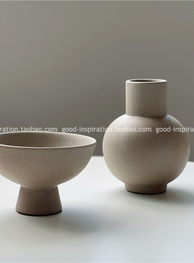 粗陶颗粒花瓶摆件碗 简s约侘寂艺术素色陶瓷家居装饰品插花复古