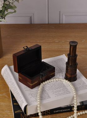 印度海盗望远镜单筒纯铜复古摆件收藏旧式伸缩老礼盒仿古进口古董