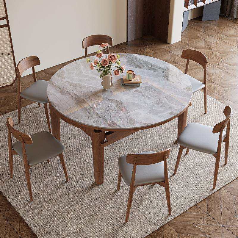 岩板餐桌家用轻奢现代简约小户型可伸缩折叠实木吃饭桌子可变圆桌,淘宝优惠券,粉丝福利购,淘宝优惠卷