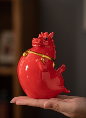 陶瓷马摆件红色唐马客厅办公室酒柜桌面装饰工艺品生肖马年吉祥物