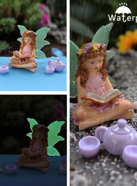 创意庭院阳台园艺夜光小仙子装饰礼物家居仿真树脂小猫咪装饰摆件