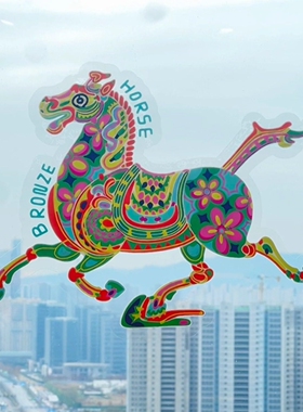 2026新年马年卡通橱窗玻璃门贴纸UV窗花静电贴装饰新年布置