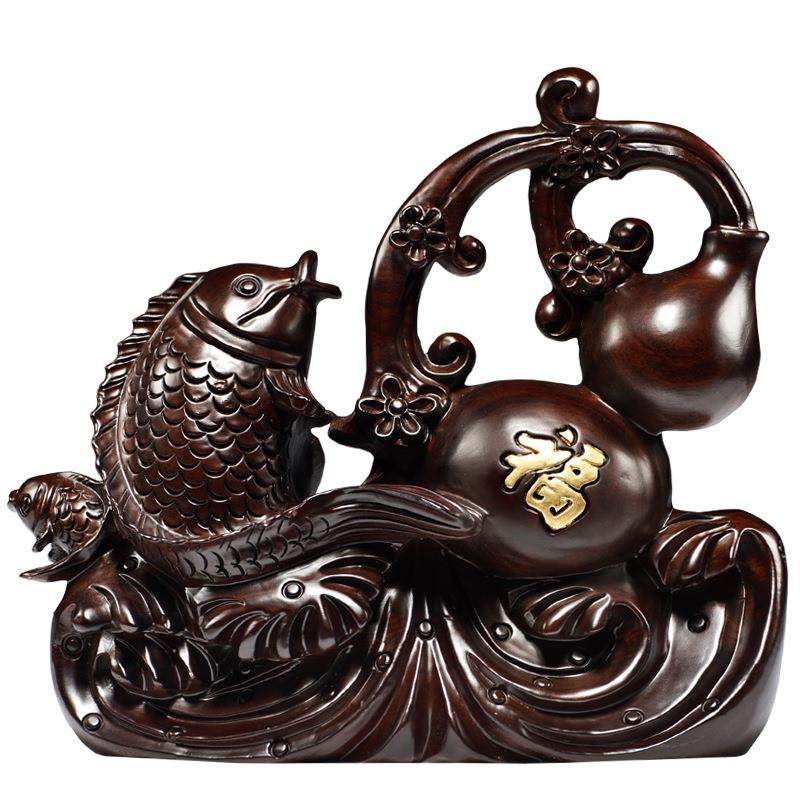黑檀木雕刻福禄有鱼葫芦摆件实木质家居送礼办公室装饰摆设工艺品,淘宝优惠券,粉丝福利购,淘宝优惠卷