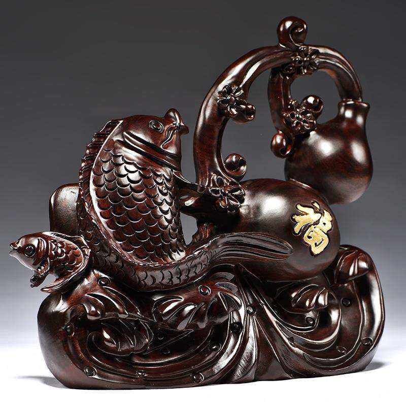 黑檀木雕刻福禄有鱼葫芦摆件实木质家居送礼办公室装饰摆设工艺品,淘宝优惠券,粉丝福利购,淘宝优惠卷